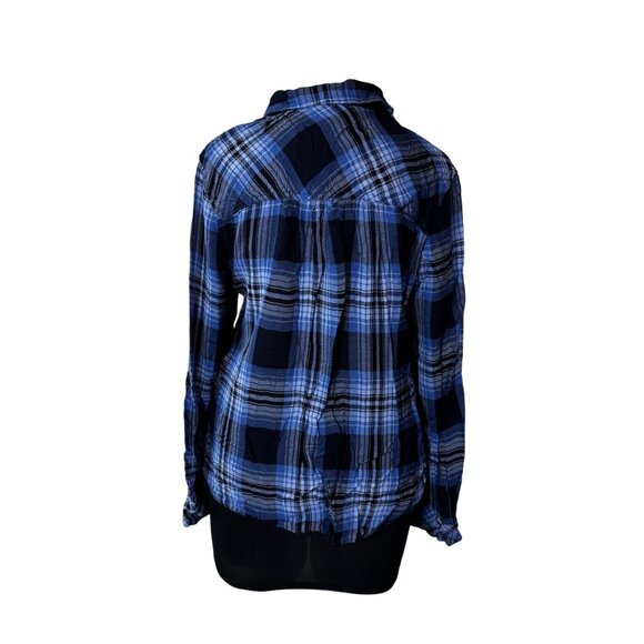 Blue & Black Plaid Button-Up Long Sleeve Shirt By Lola River Size M - Picture 3 of 10